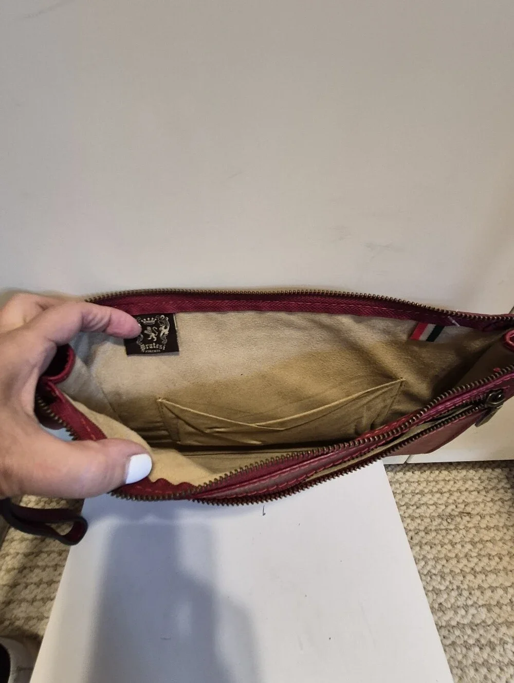 Pratesi Firenze Red Italian Leather Large Wristlet/Clutch Made in Italy Ret$285